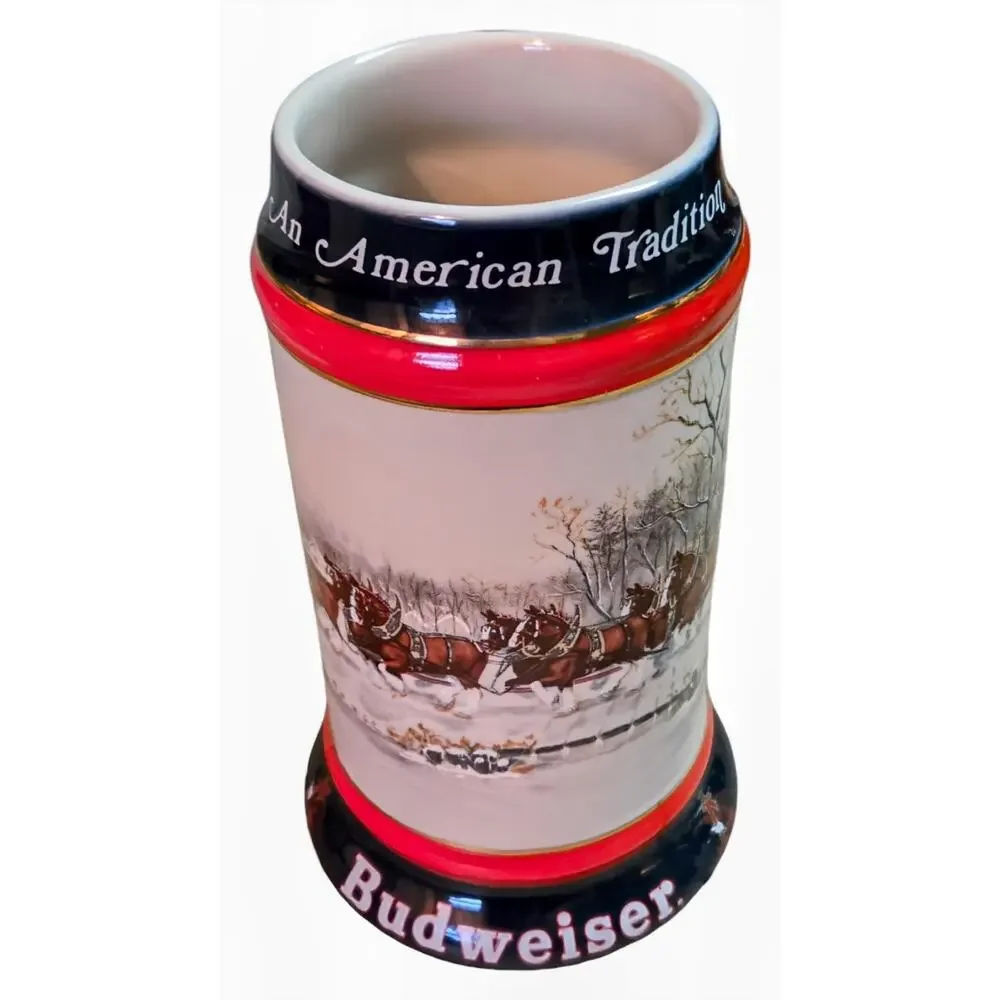Budweiser: An American Tradition 1990 7in VTG Ceramic Holiday Beer Stein